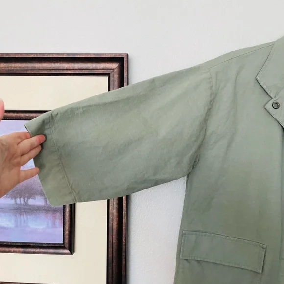 Eileen Fisher Organic Cotton Hemp Green Canvas Jacket Snap Closure Size PS